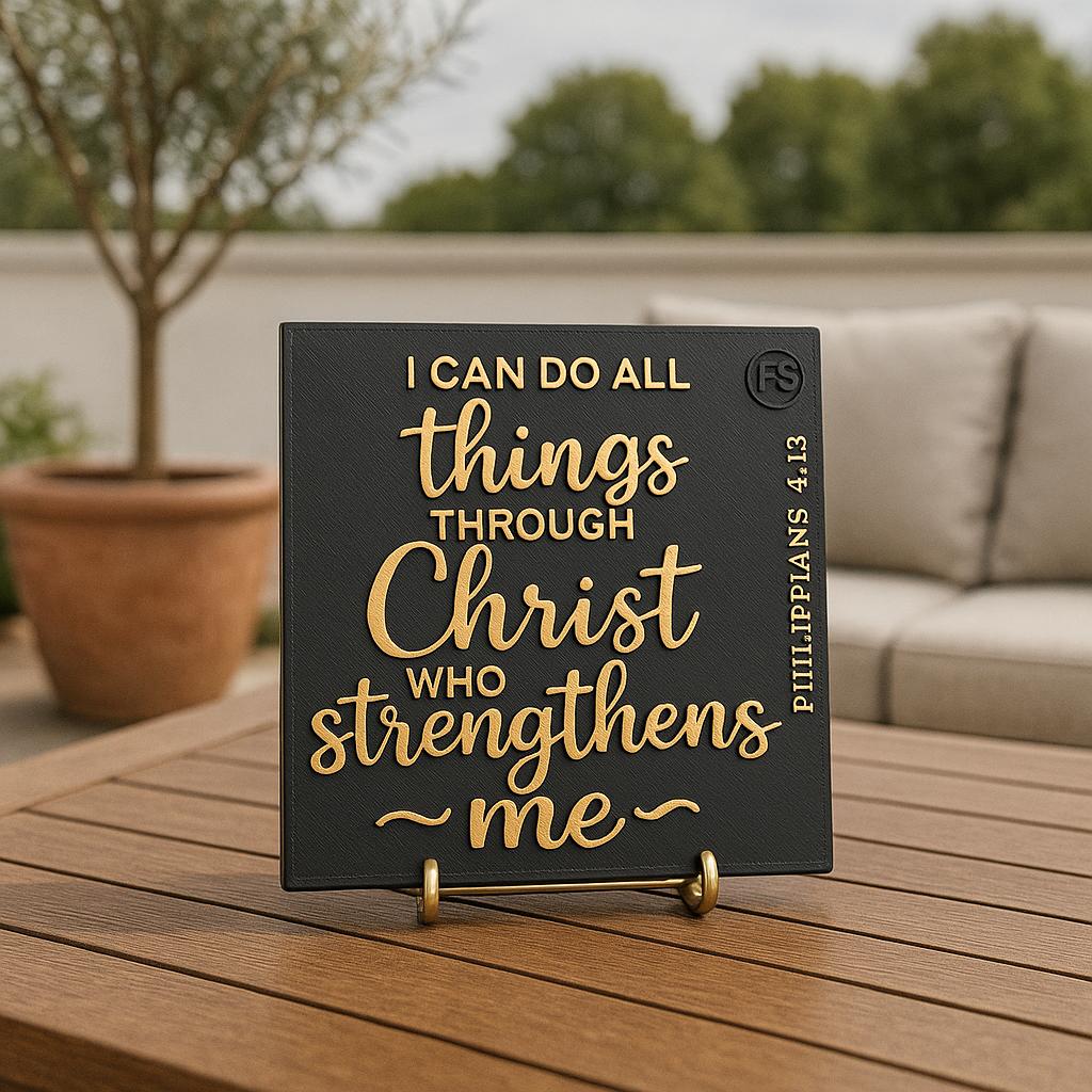 Plaque: I CAN DO THINGS THROUGH CHRIST WHO STRENGTHENS ME - Made in USA
