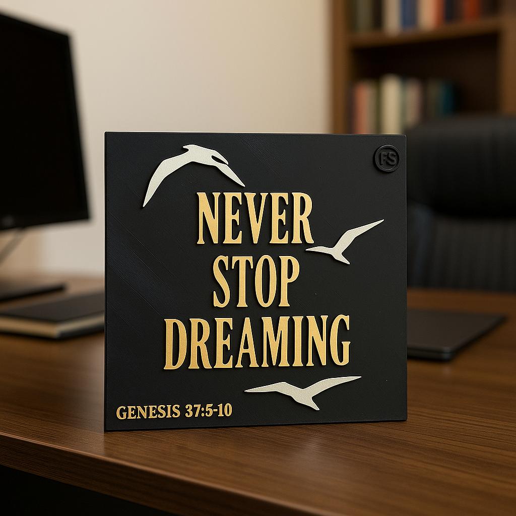 Plaque: NEVER STOP DREAMING - Made in USA