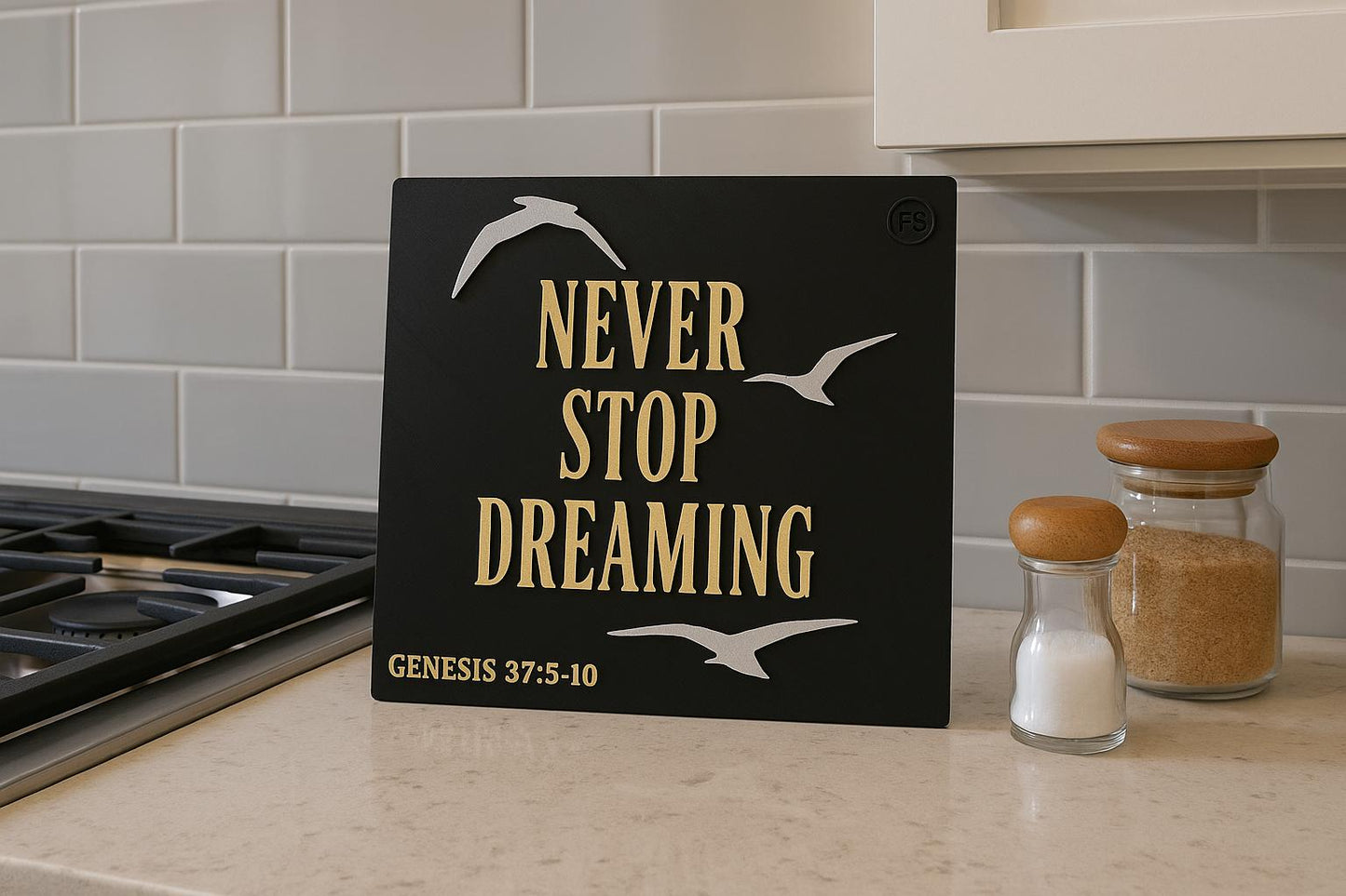 Plaque: NEVER STOP DREAMING - Made in USA
