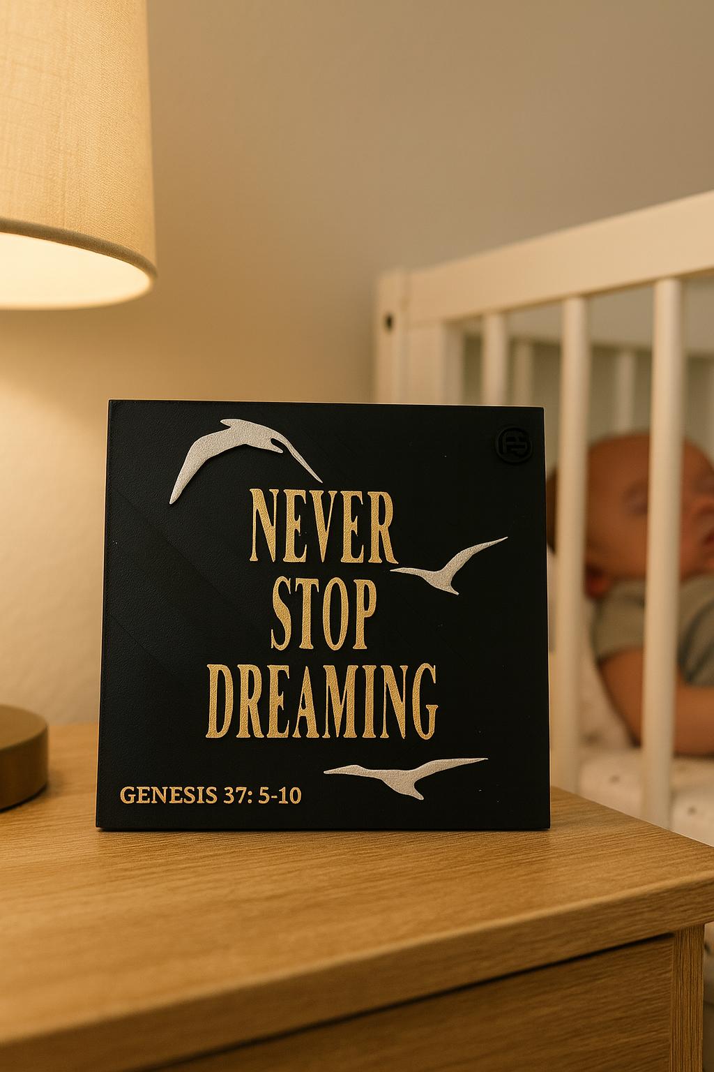 Plaque: NEVER STOP DREAMING - Made in USA
