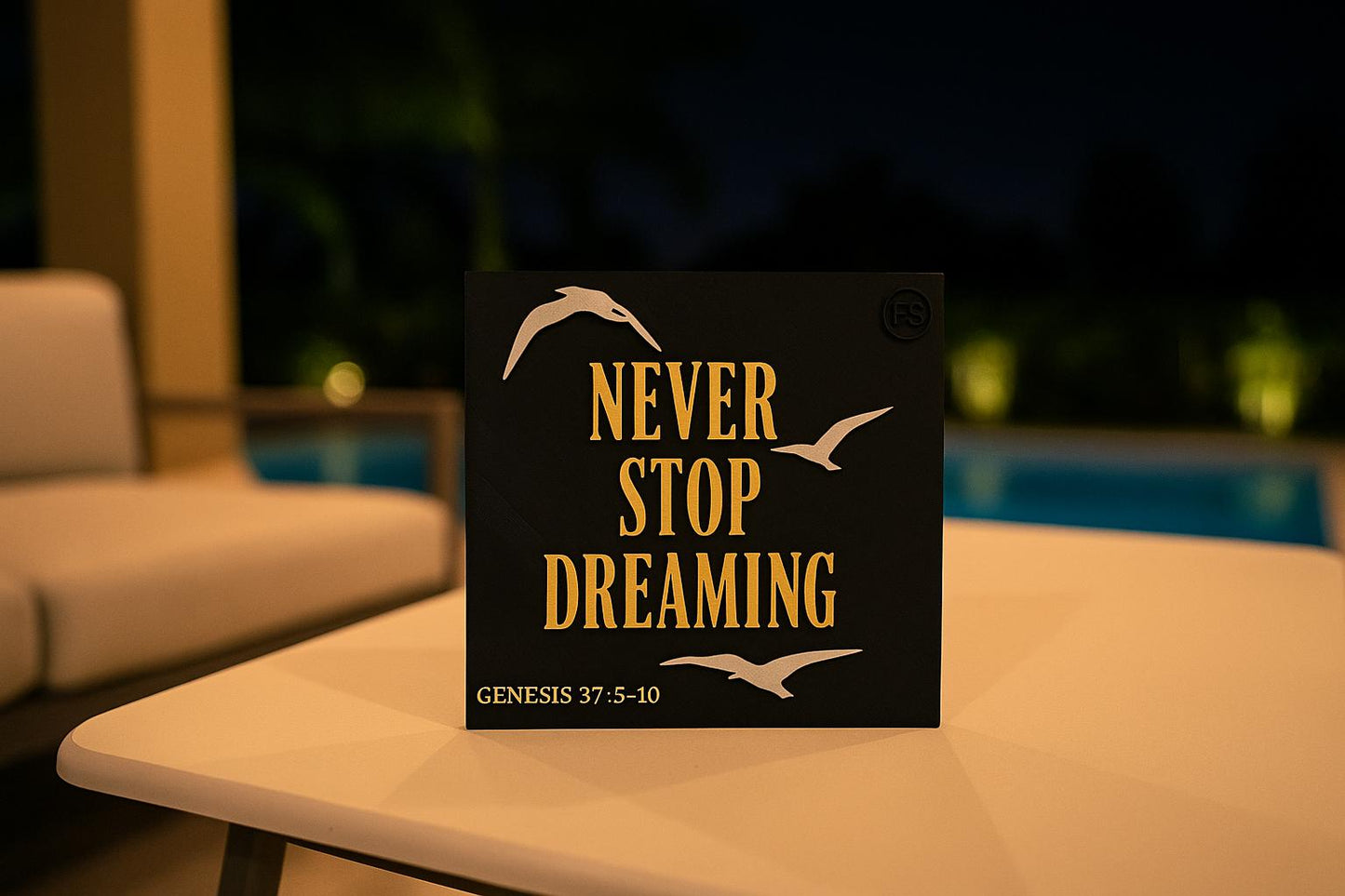 Plaque: NEVER STOP DREAMING - Made in USA