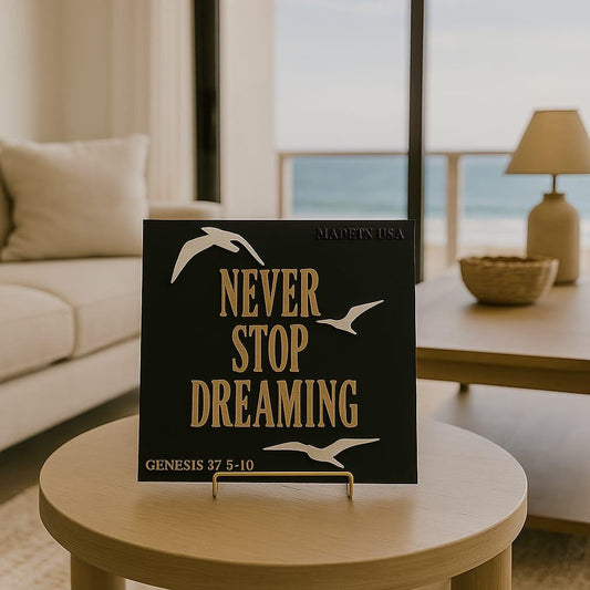 Plaque: NEVER STOP DREAMING - Made in USA