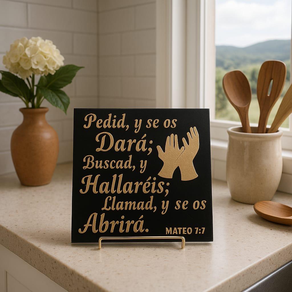 Placa: PEDID Y SE OS DARA, BUSCAD Y HALLAREIS, LLAMAD Y SE OS ABRIRA - Made in USA