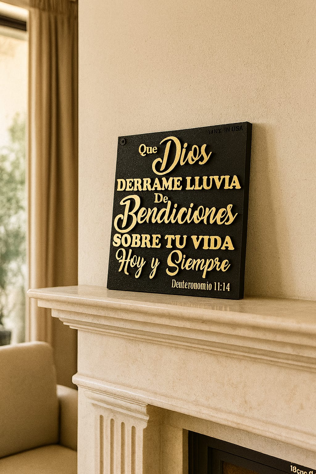 Plaque: QUE DIOS DERRAME LLUVIA DE BENDICIONES SOBRE TU VIDA HOY Y SIEMPRE - Made in USA