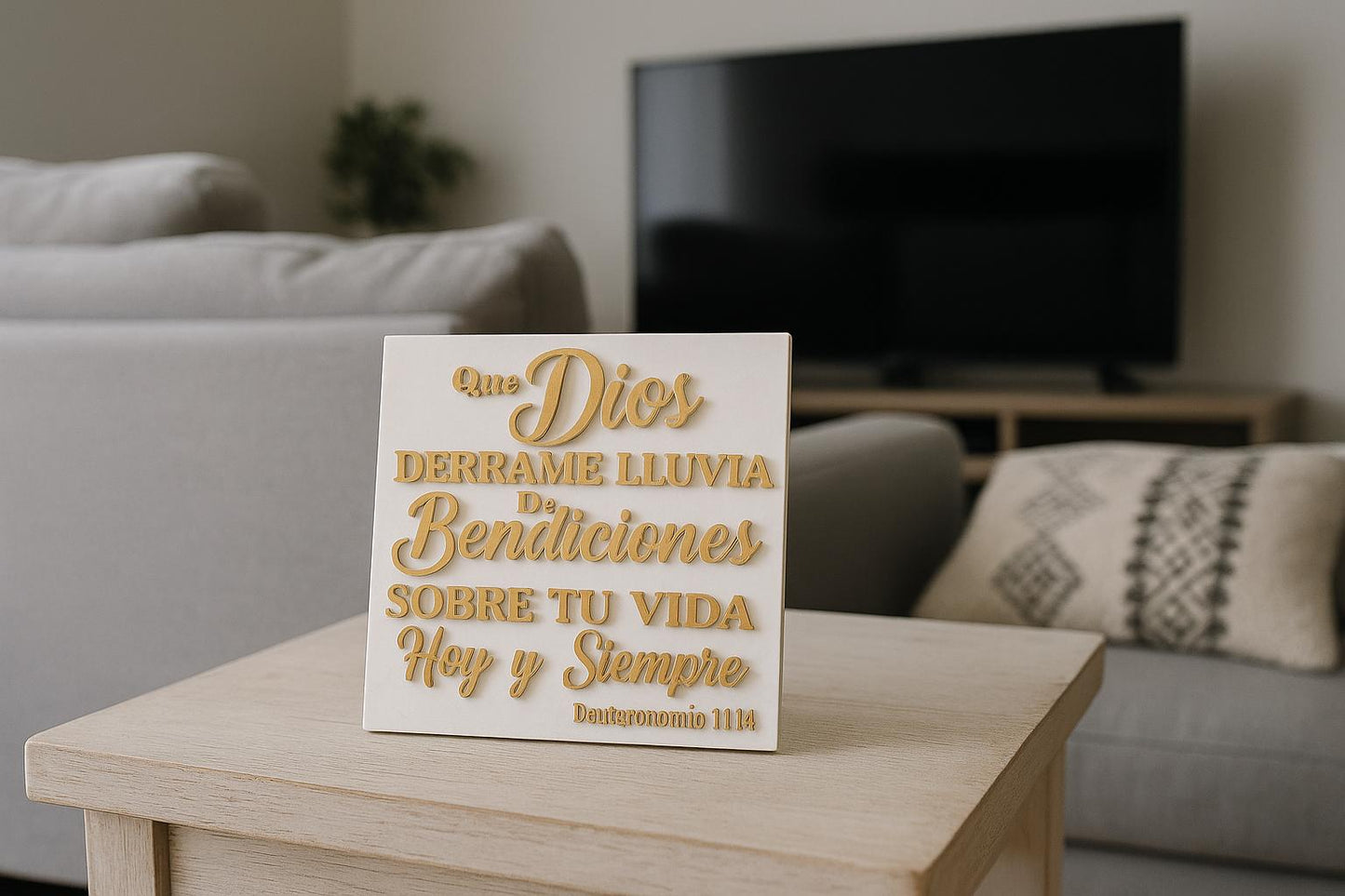 Plaque: QUE DIOS DERRAME LLUVIA DE BENDICIONES SOBRE TU VIDA HOY Y SIEMPRE - Made in USA