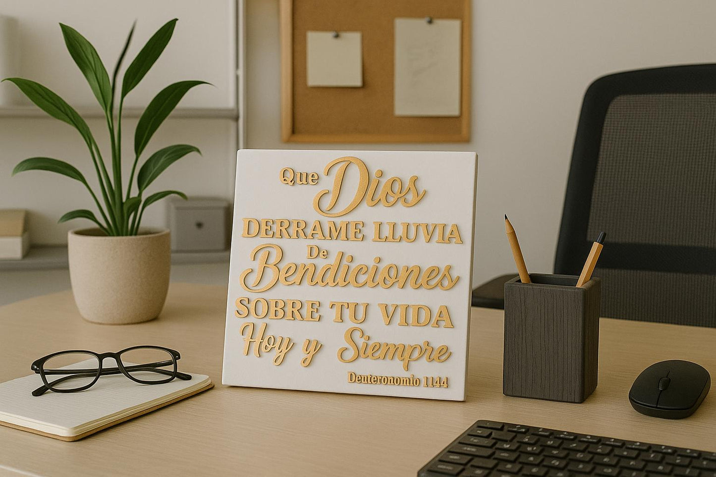 Plaque: QUE DIOS DERRAME LLUVIA DE BENDICIONES SOBRE TU VIDA HOY Y SIEMPRE - Made in USA