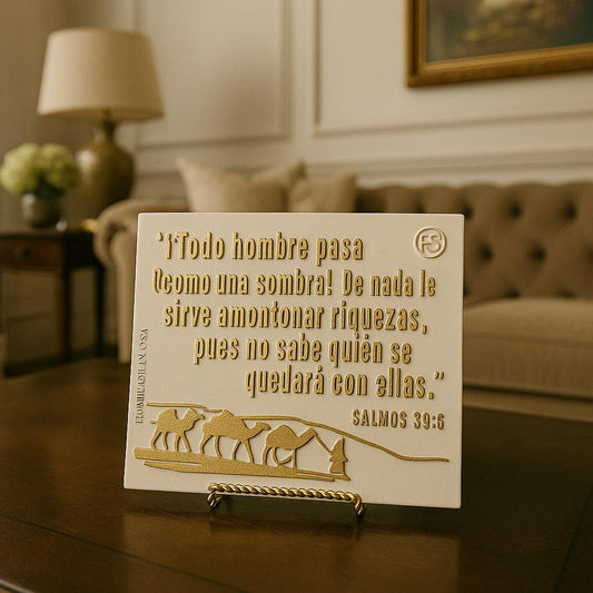 Placa: TODO HOMBRE PASA COMO UNA SOMBRA, DE NADA LE SIRVE AMONTONAR RIQUEZA PORQUE NO SABE QUIEN SE QUEDARA CON ELLA - Made in USA
