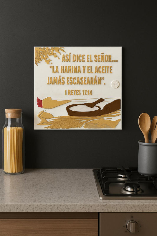Placa: ASI DICE EL SEÑOR: LA ARINA Y EL ACEITE JAMAS ESCASEARAN - Made in USA