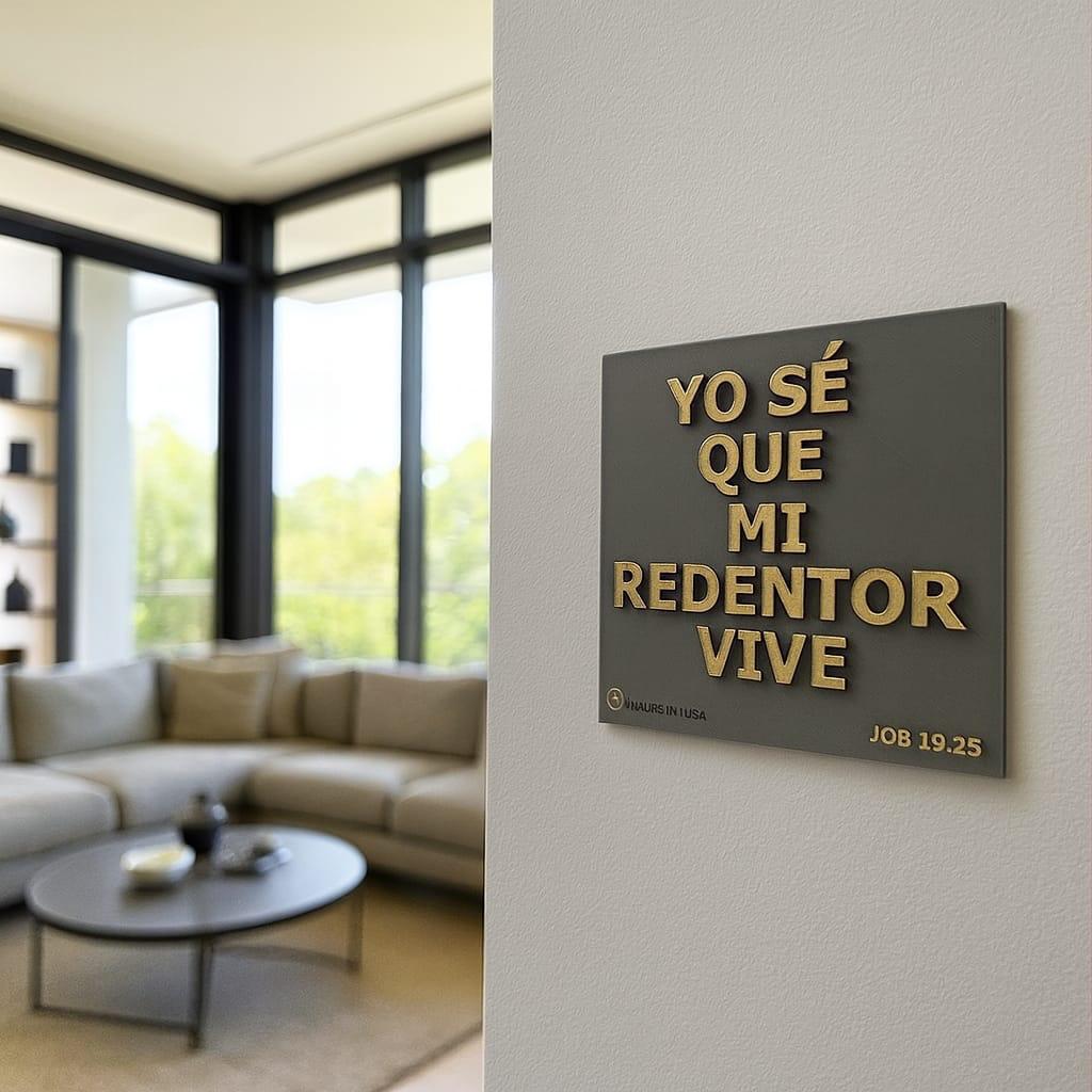 Placa: YO SE QUE MI REDENTOR VIVE - Made in USA